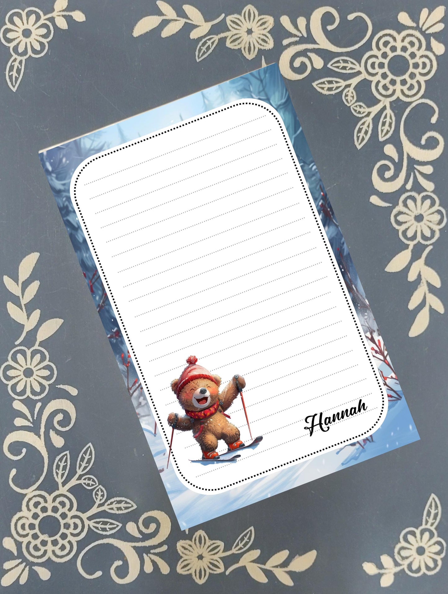 Personalized Ski Bear, winter, skiing, Notepad Stationery