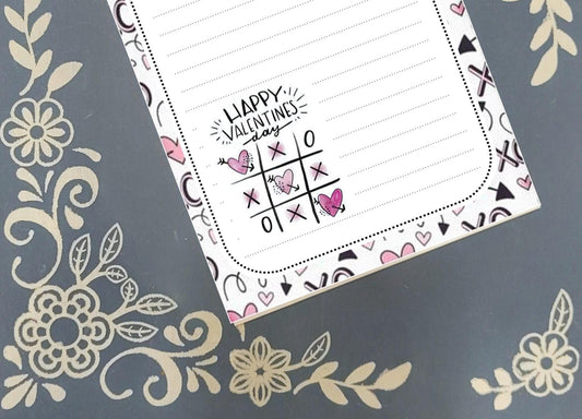 Personalized Valentine's, Tic-Tac-Toe, Hearts, Notepad Stationery