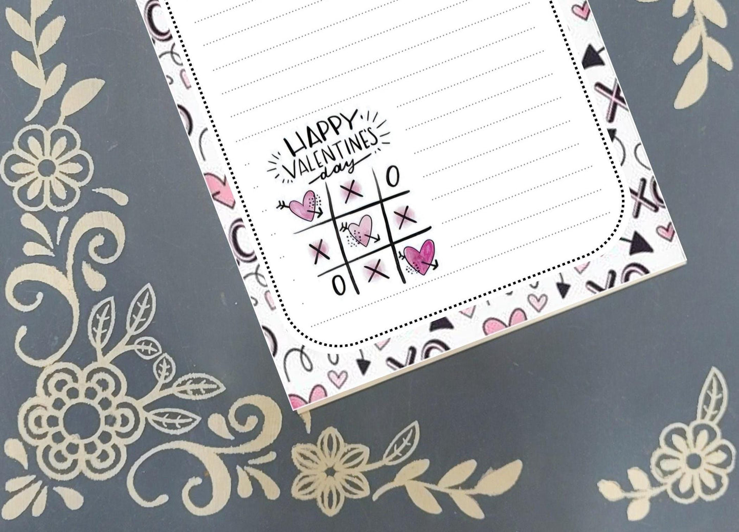 Personalized Valentine's, Tic-Tac-Toe, Hearts, Notepad Stationery