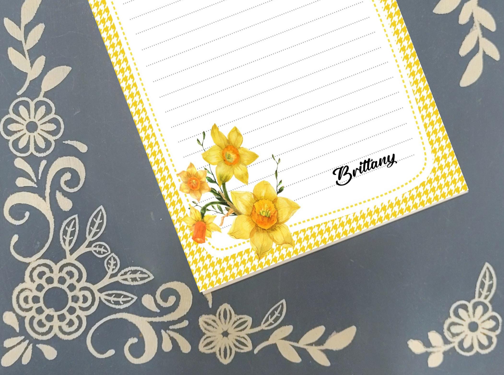 Personalized Daffodil Notepad | Custom Name Floral Stationery
