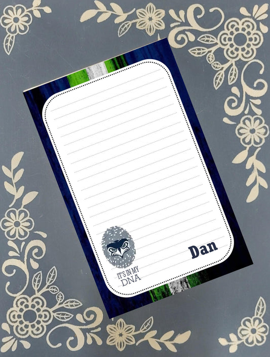 Personalized Seahawks Football, Thumb Print, It's In My DNA, Notepad Stationery