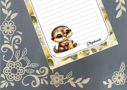 Personalized Otter with Lemonade, Notepad Stationery