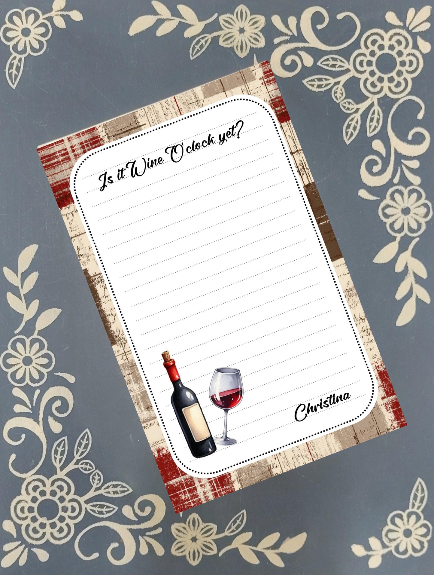 Personalized Wine, Is it wine o'clock yet?, Notepad Stationery