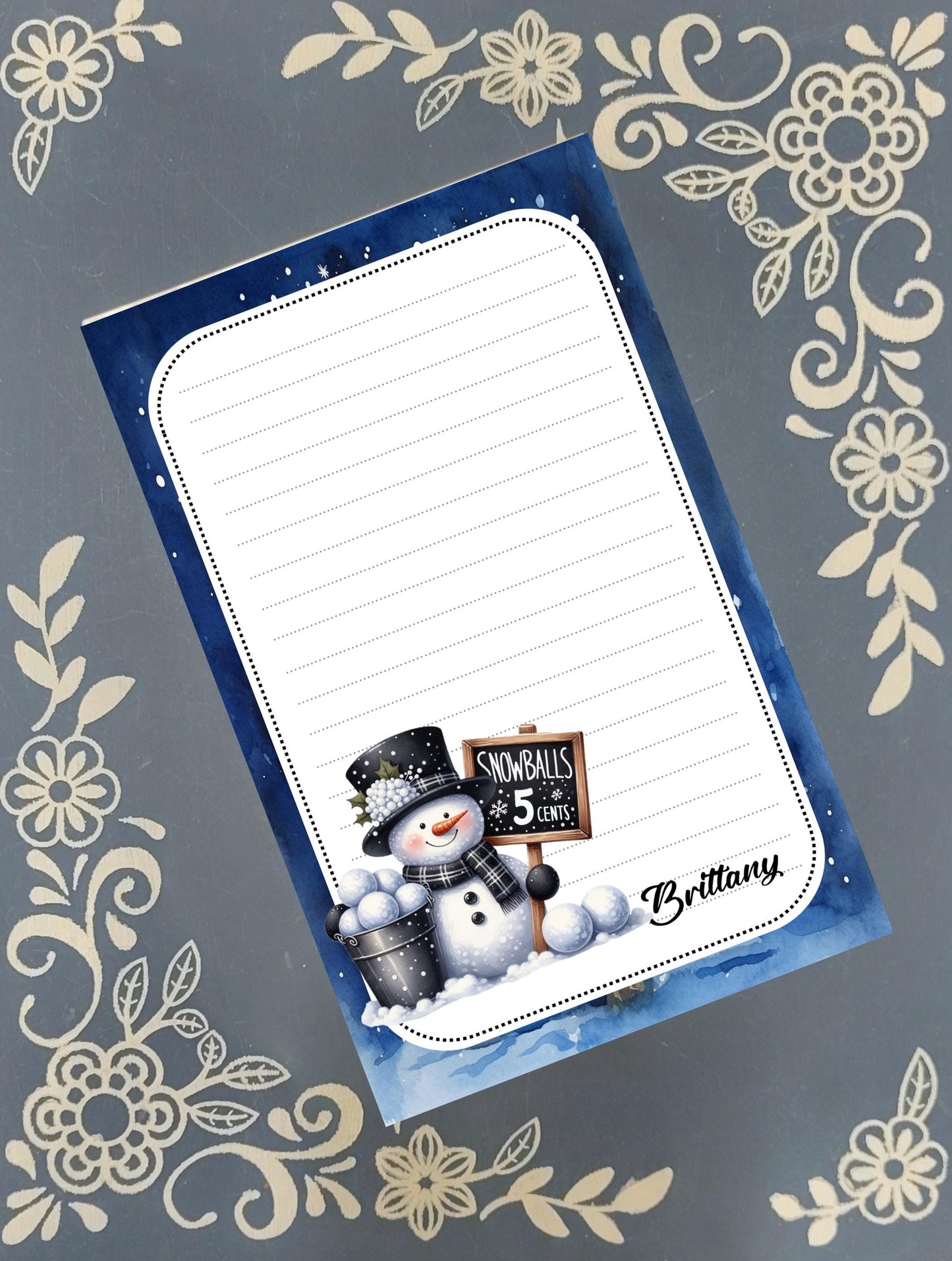 Personalized Snowman Notepad | Custom "Snowballs 5¢" Stationery