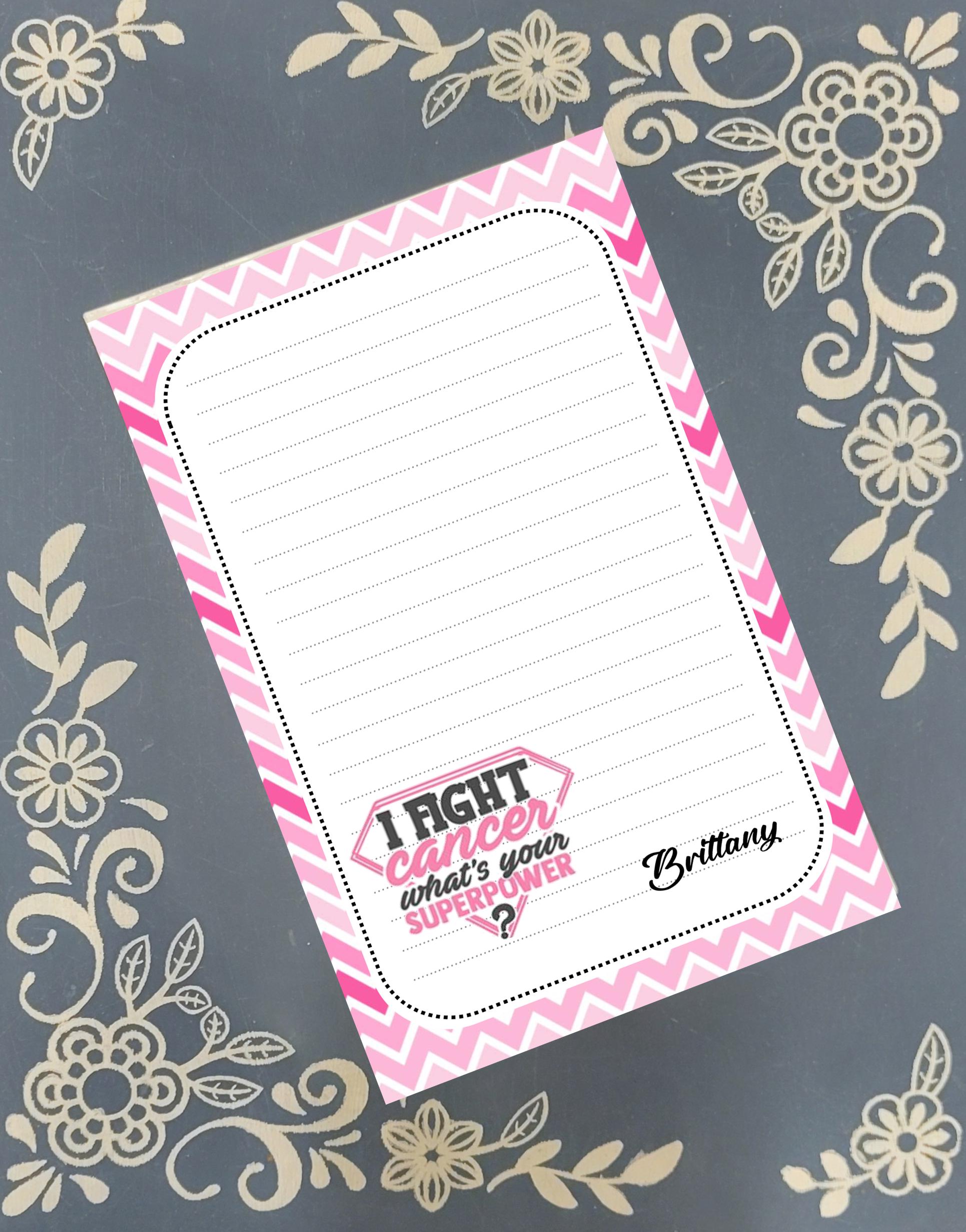 Personalized Cancer Awareness, October Pink, Notepad Stationery