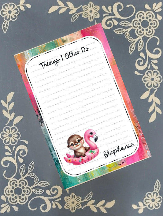 Personalized Otter on a flamingo float, Things I Otter Do, Notepad Stationery