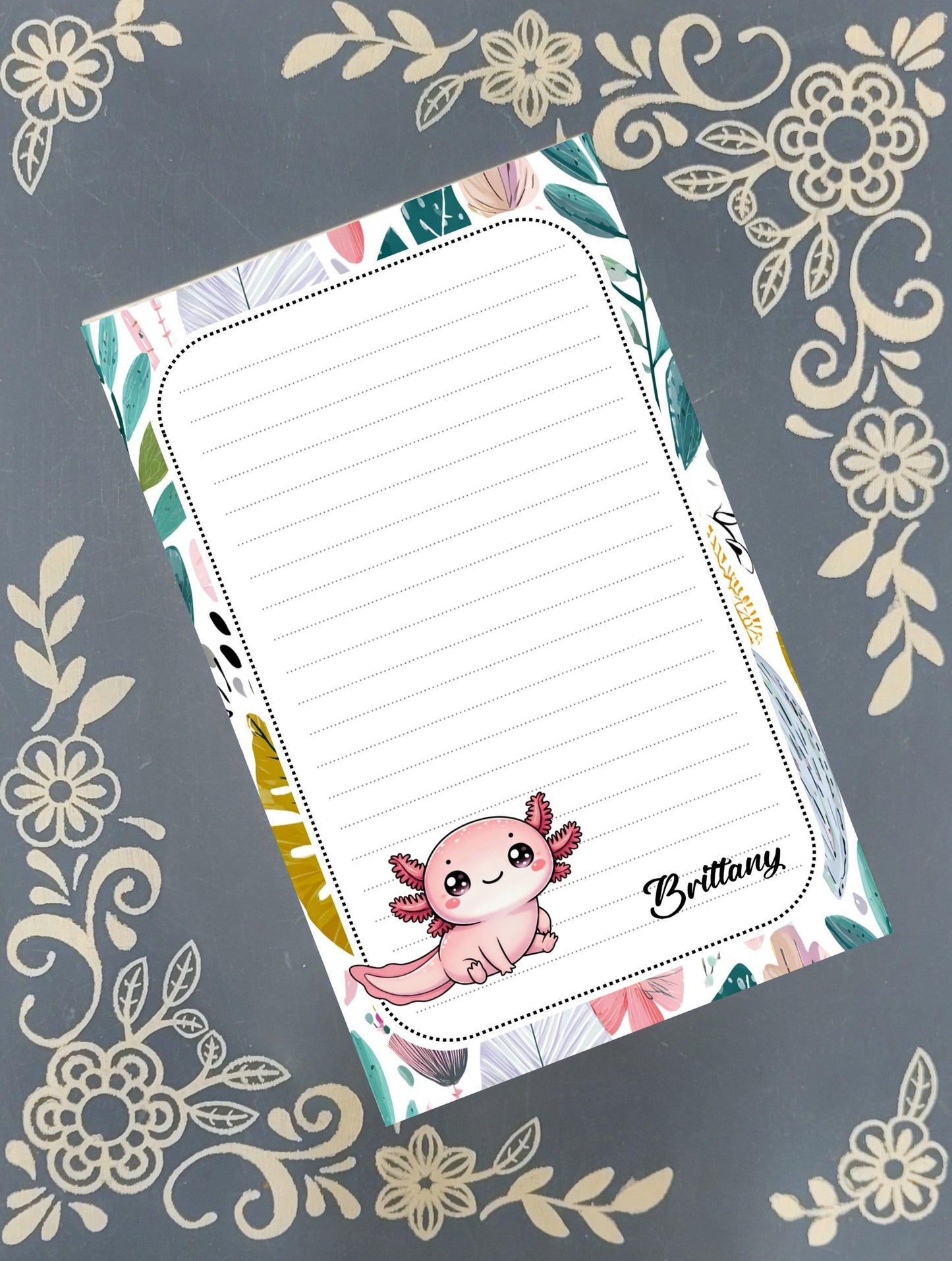 Personalized Pink Axolotl Notepad Stationery
