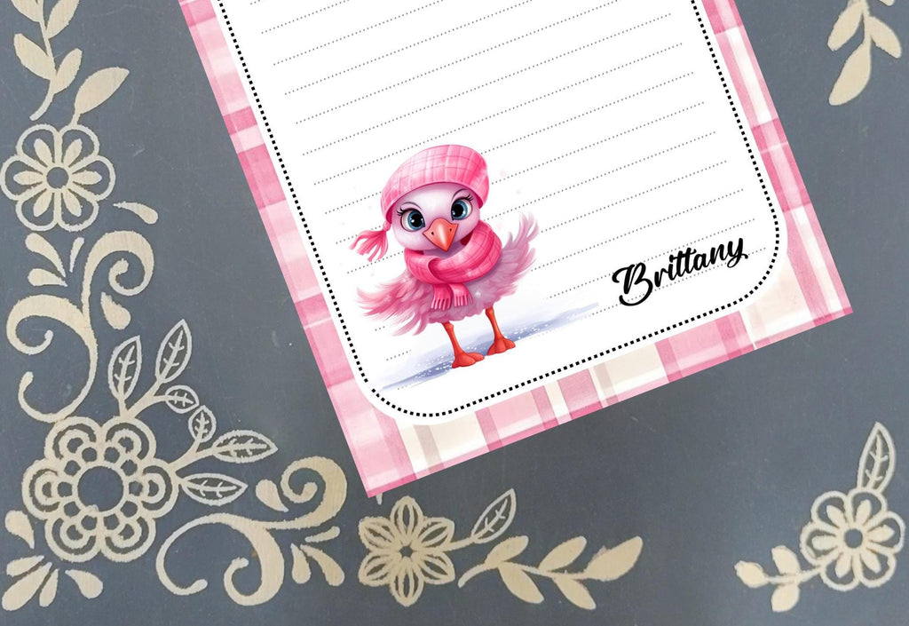 Personalized Flamingo, Christmas, Winter, Holiday, Notepad Stationery