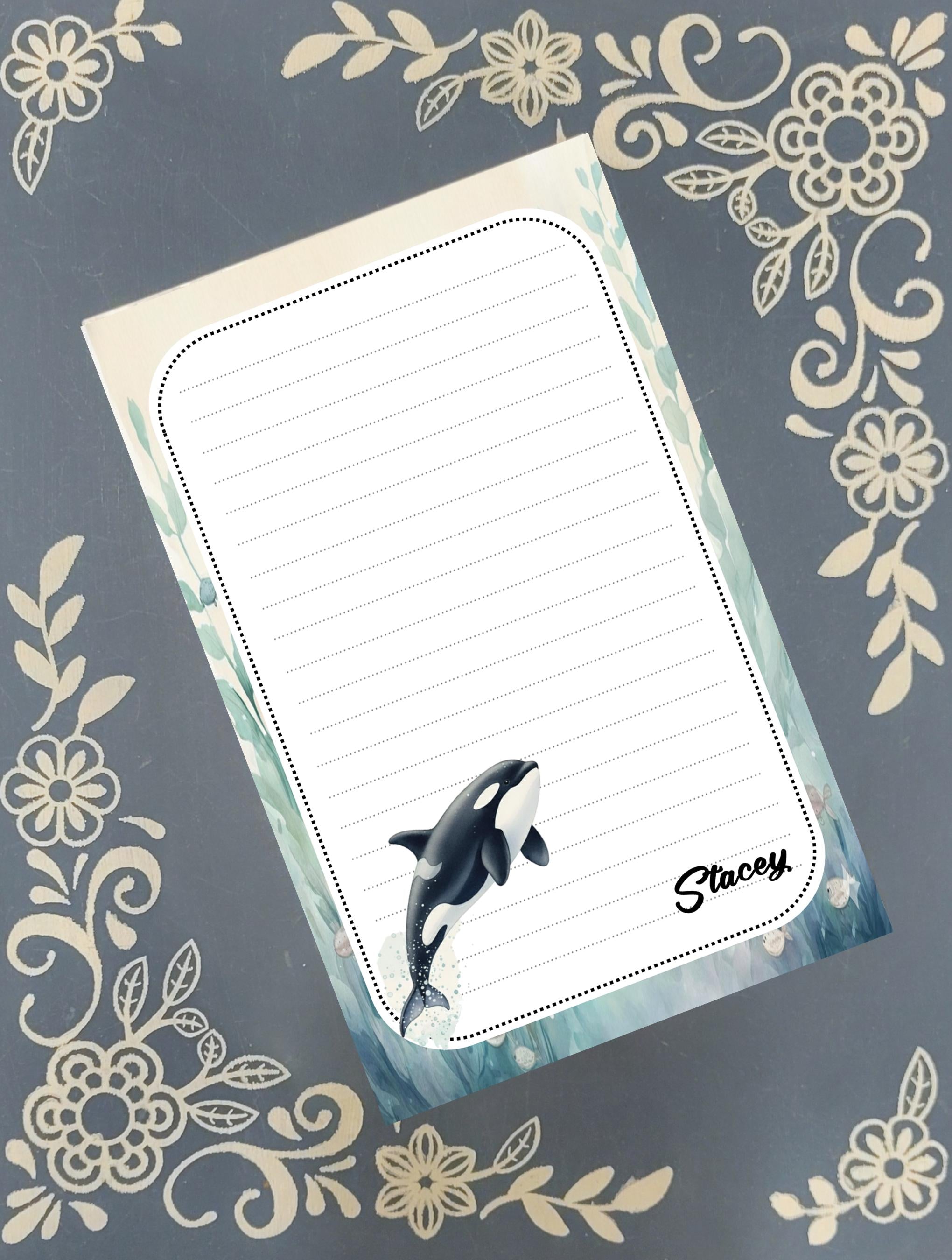 Personalized Orca Whale Notepad | Custom Marine Life Stationery