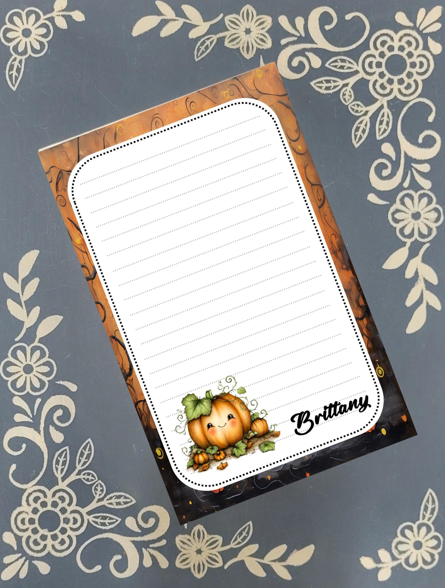 Personalized Pumpkin, Pumpkin Patch, Halloween, Notepad Stationery