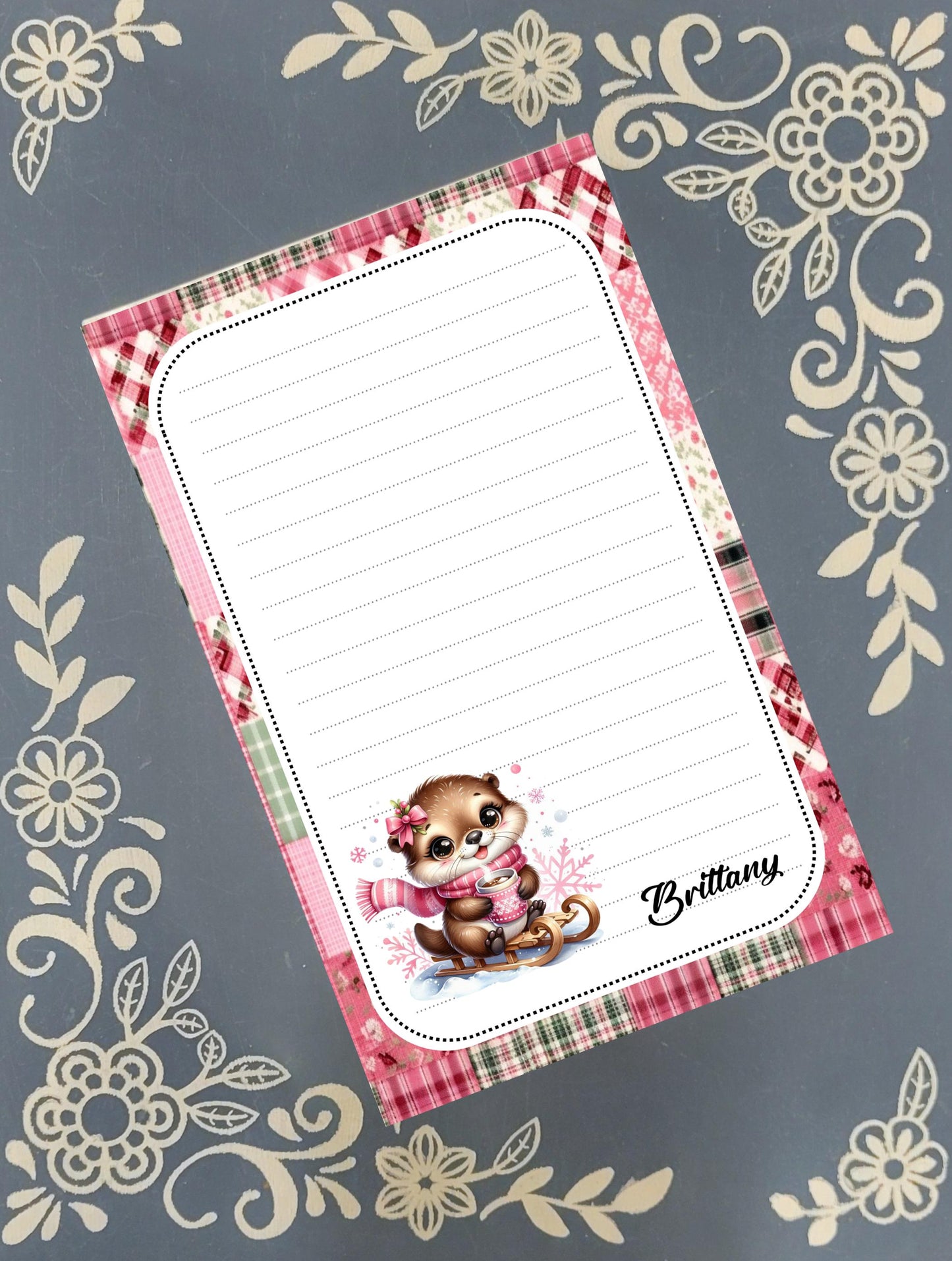 Personalized Winter Otter, Christmas, Holiday, Notepad Stationery
