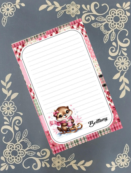 Personalized Winter Otter, Christmas, Holiday, Notepad Stationery