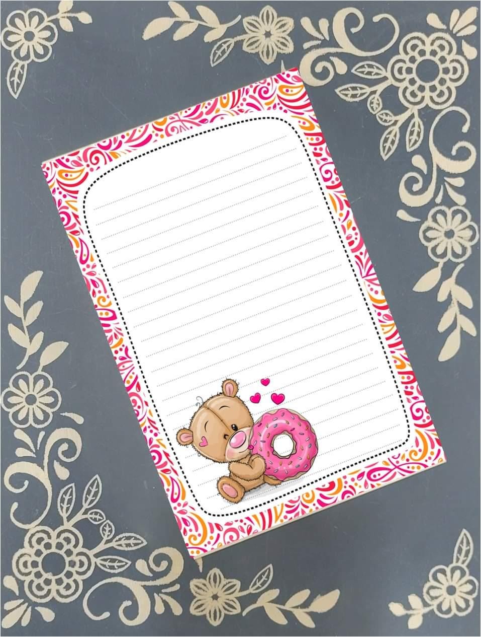 Personalized Bear Loves Donuts Notepad Stationery