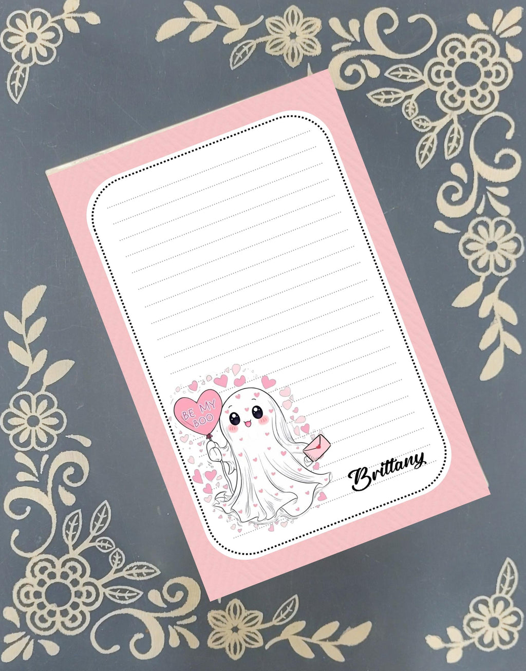 Personalized Be My Boo, Valentine's Day Ghost, Cute Boo, Notepad Stationery