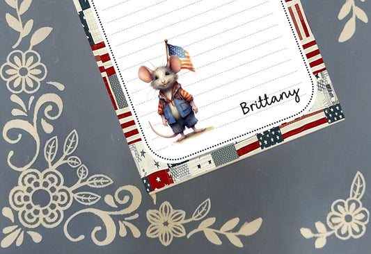 Personalized USA Mouse Notepad | Patriotic Americana Stationery