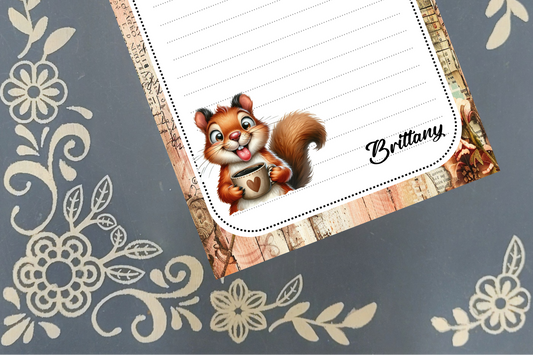 Personalized Squirrel Loves Coffee Notepad | Mrs B's Stationery