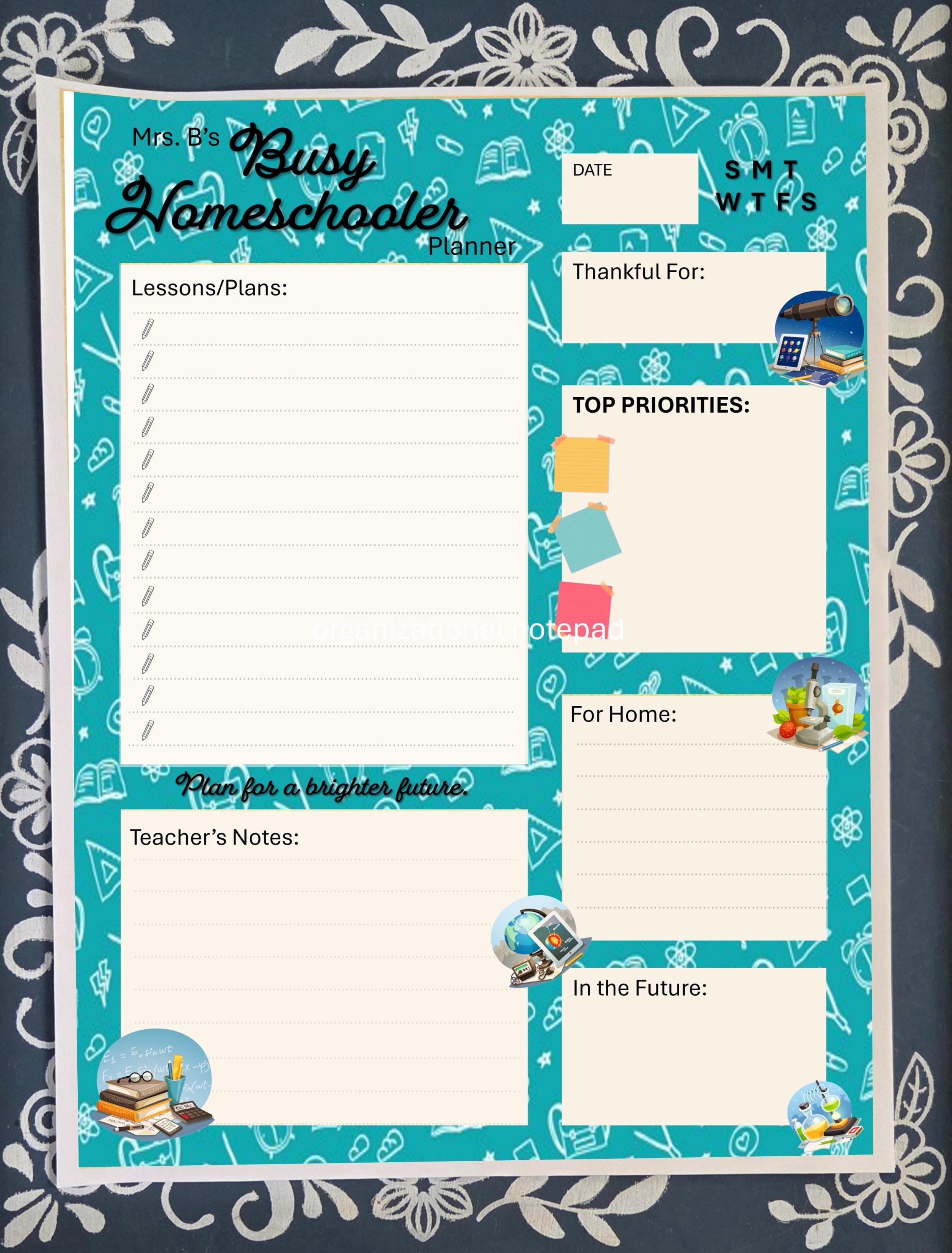 The Busy Homeschool Planner Pad – Daily Tear Away Notepad, 8.5x11 To-Do List, Schedule & Goal Tracker, Cute Homeschool Stationery