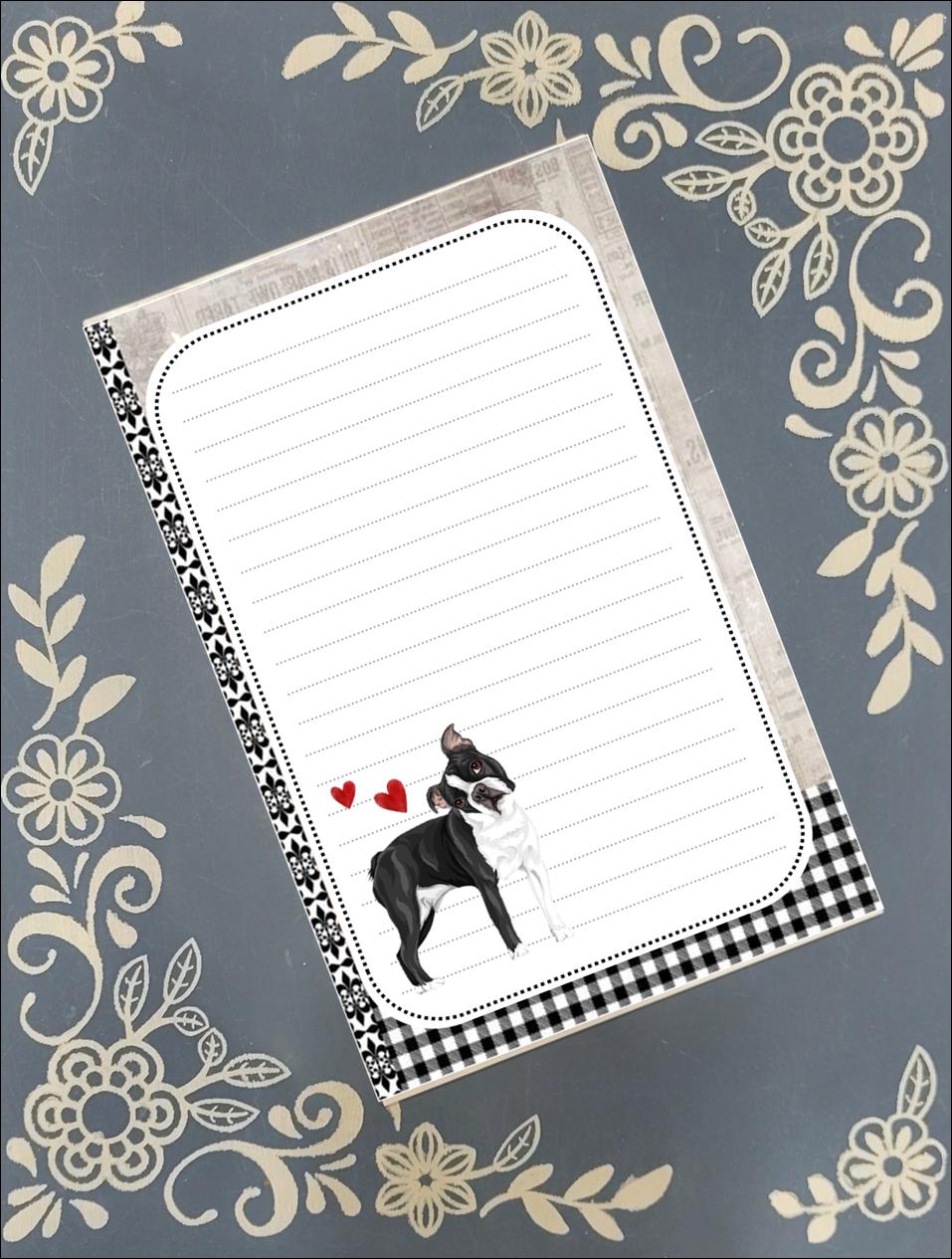 Personalized Custom Dog Breed, black and white with red hearts, Notepad Stationery