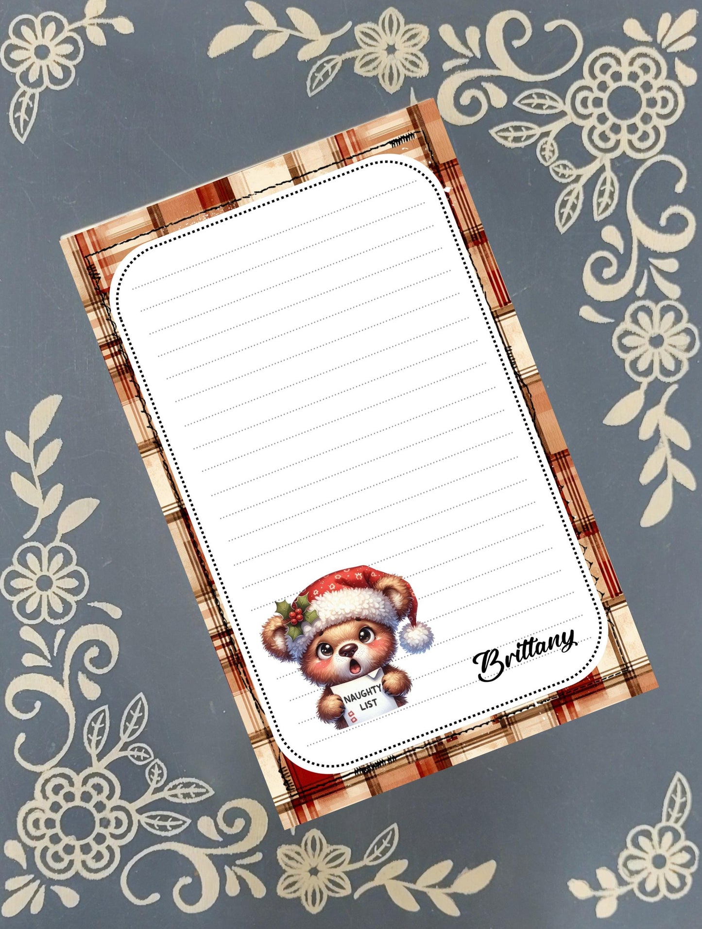Personalized Naughty List Bear, Christmas, Holiday, Notepad Stationery