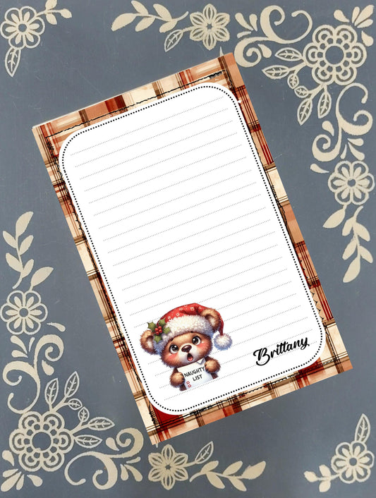 Personalized Naughty List Bear, Christmas, Holiday, Notepad Stationery
