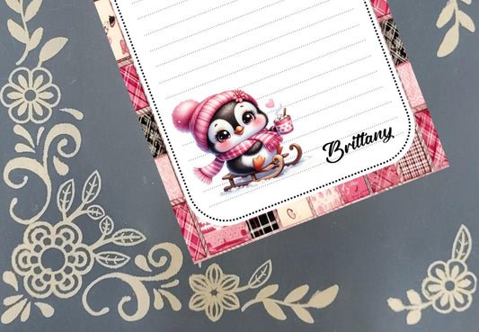 Personalized Penguin Winter Notepad | Custom Kids Stationery