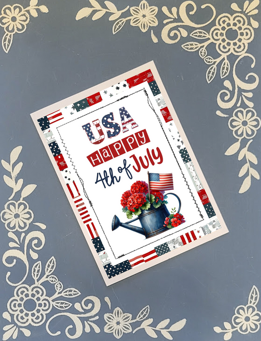 10-pack bundle of patriotic USA flag greeting cards in vibrant red, white, and blue designs with 10 matching envelopes.