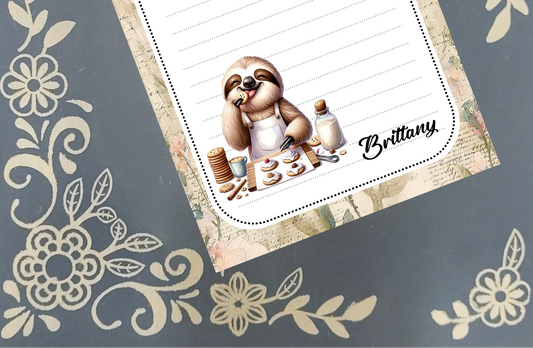 Personalized Baking Sloth "Cookie Tester" Notepad Stationery