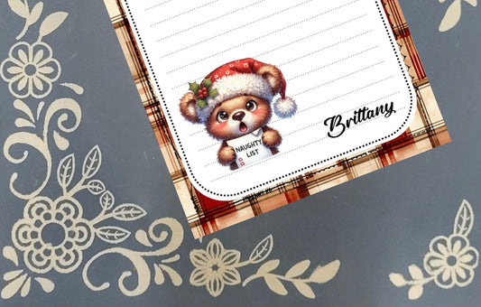 Personalized Naughty List Bear, Christmas, Holiday, Notepad Stationery