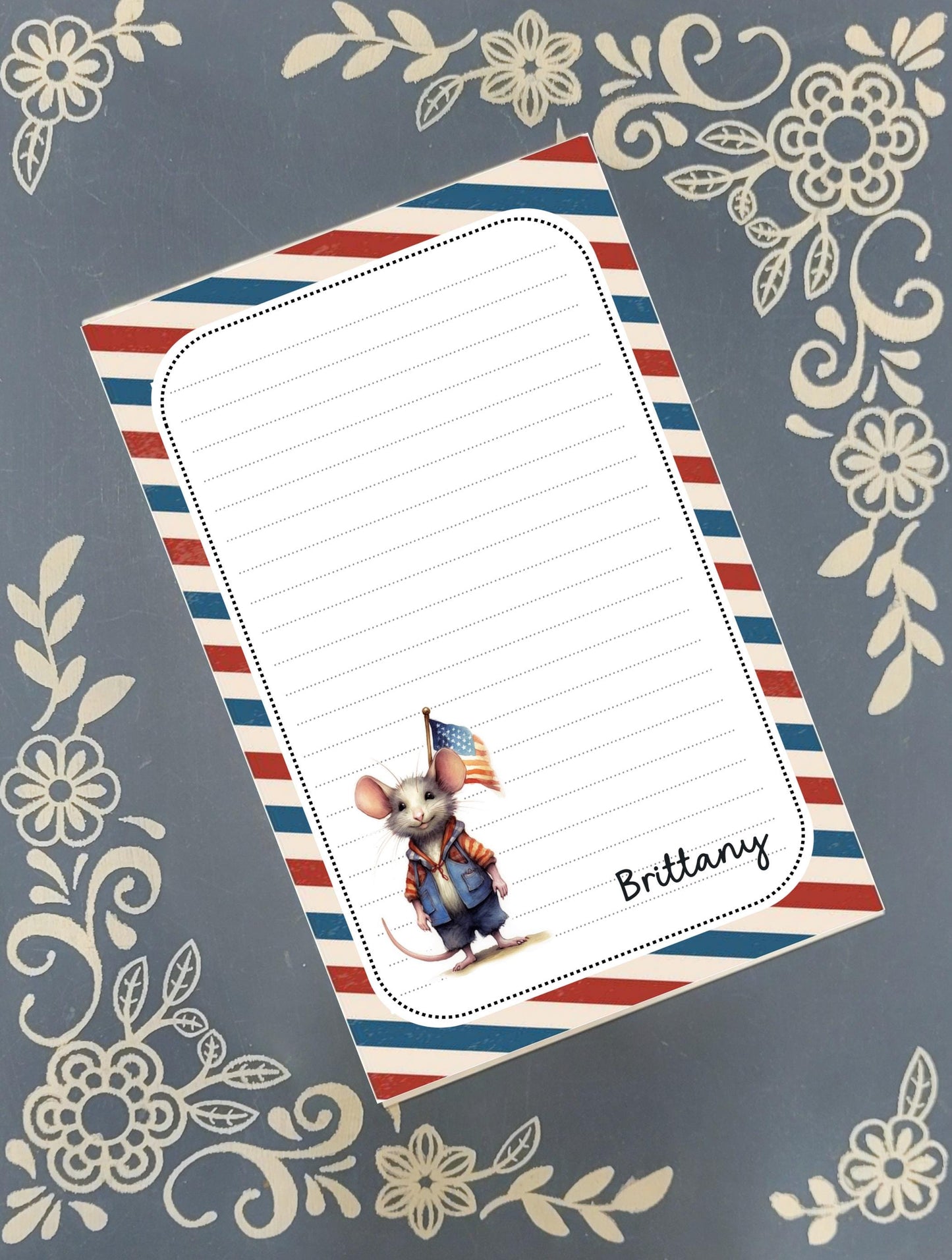 Personalized USA Mouse 3, American Flag, Notepad Stationery