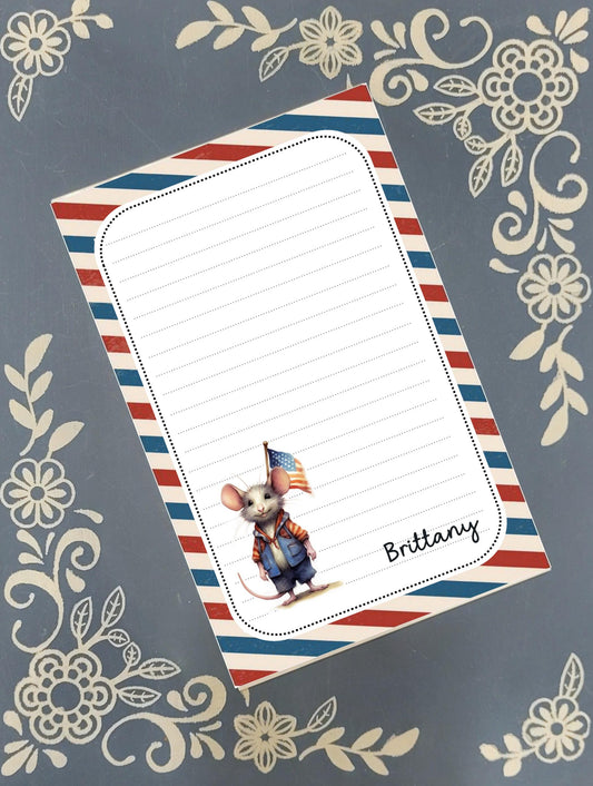 Personalized USA Mouse 3, American Flag, Notepad Stationery