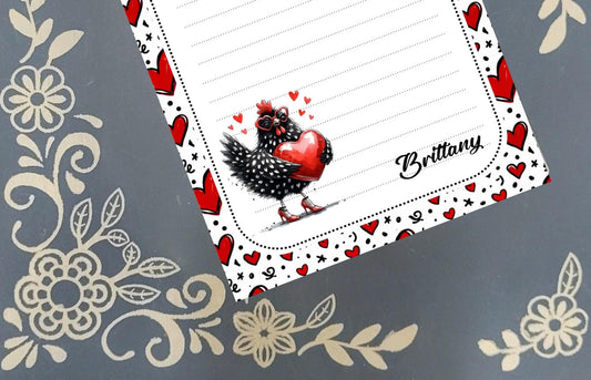 Personalized "Love Bird" Hen Valentine's Notepad Stationery