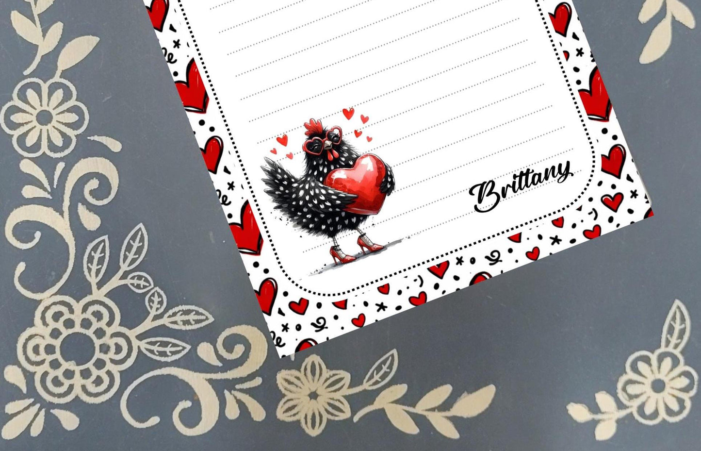 Personalized "Love Bird" Hen Valentine's Notepad Stationery