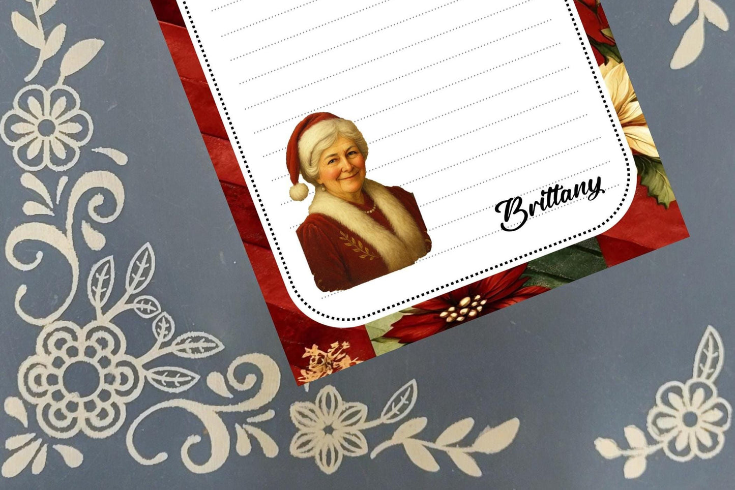 Personalized Mrs. Claus, Santa, Christmas, Winter, Holiday, Notepad Stationery
