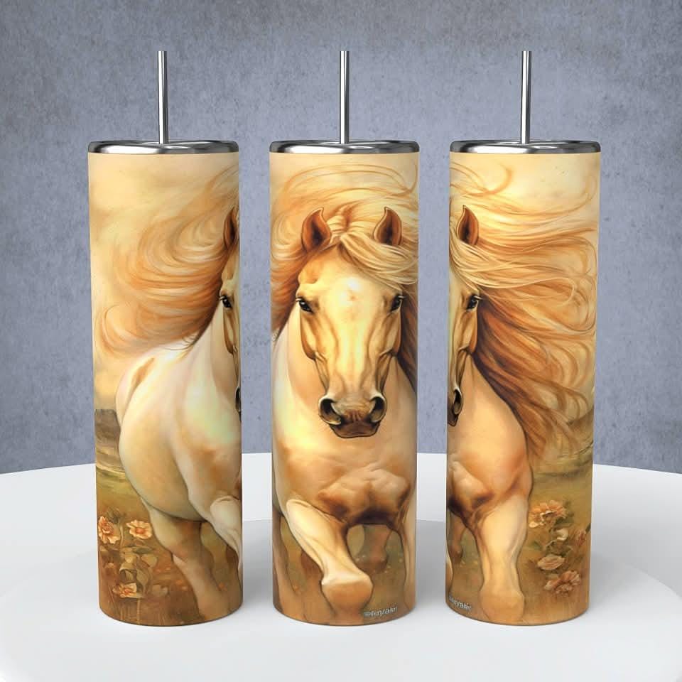 Horse, white, running, Mug or Tumbler