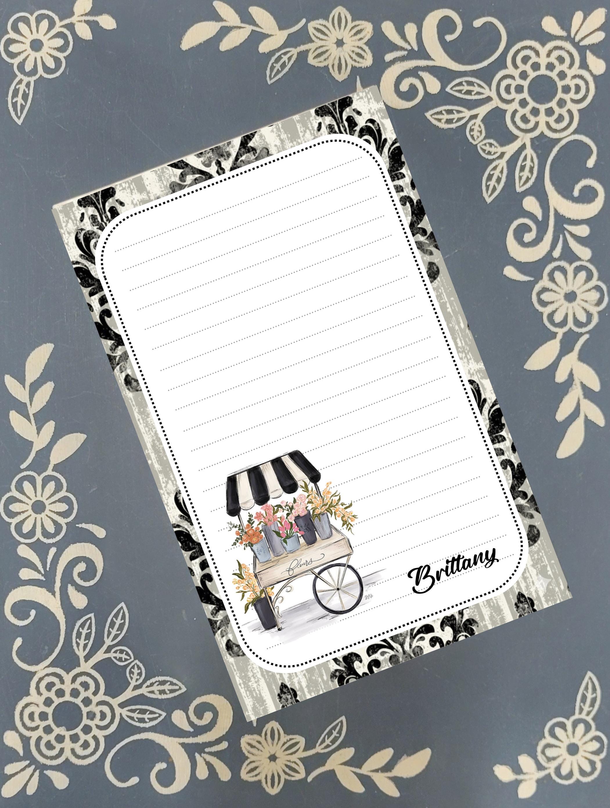 Personalized Flower Cart Damask Notepad Stationery