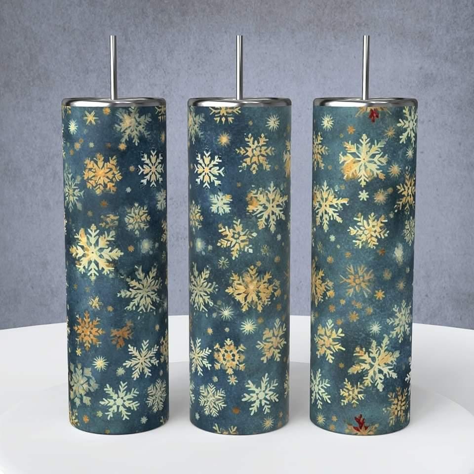 Snowflakes, Green & Gold, Mug or Tumbler
