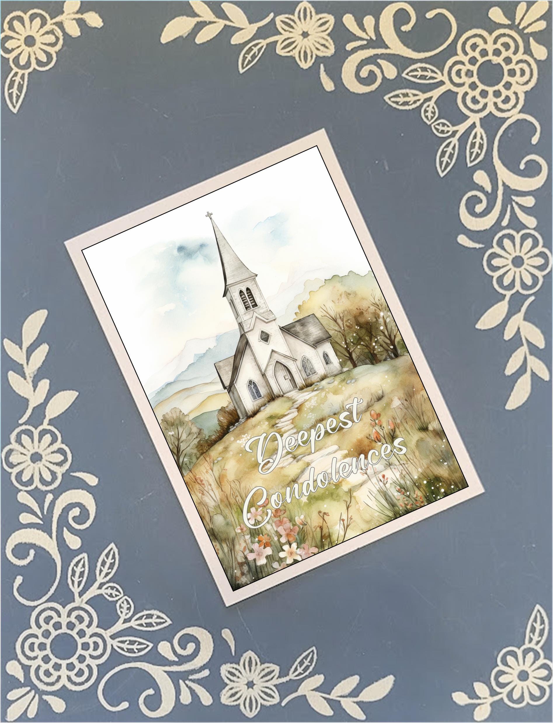 Deepest Condolences, Churches, Greeting Card Bundle, 5x7 with Envelopes