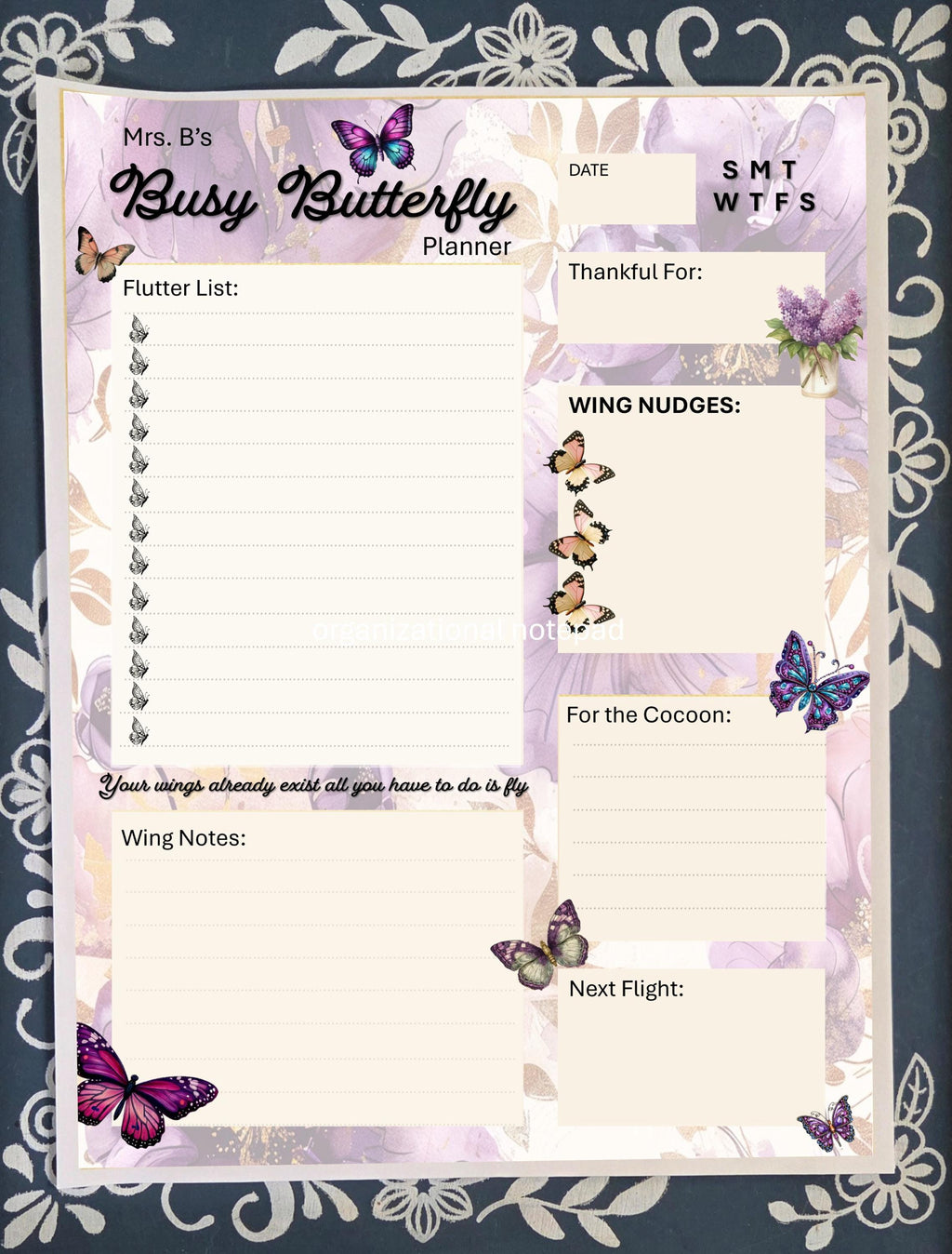 The Busy Butterfly Planner Pad – Daily Tear Away Notepad, 8.5x11 To-Do List, Schedule & Goal Tracker, Cute Purple and Butterfly Stationery