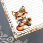 Personalized Fox with a Sunflower, Autumn Fall, Notepad Stationery