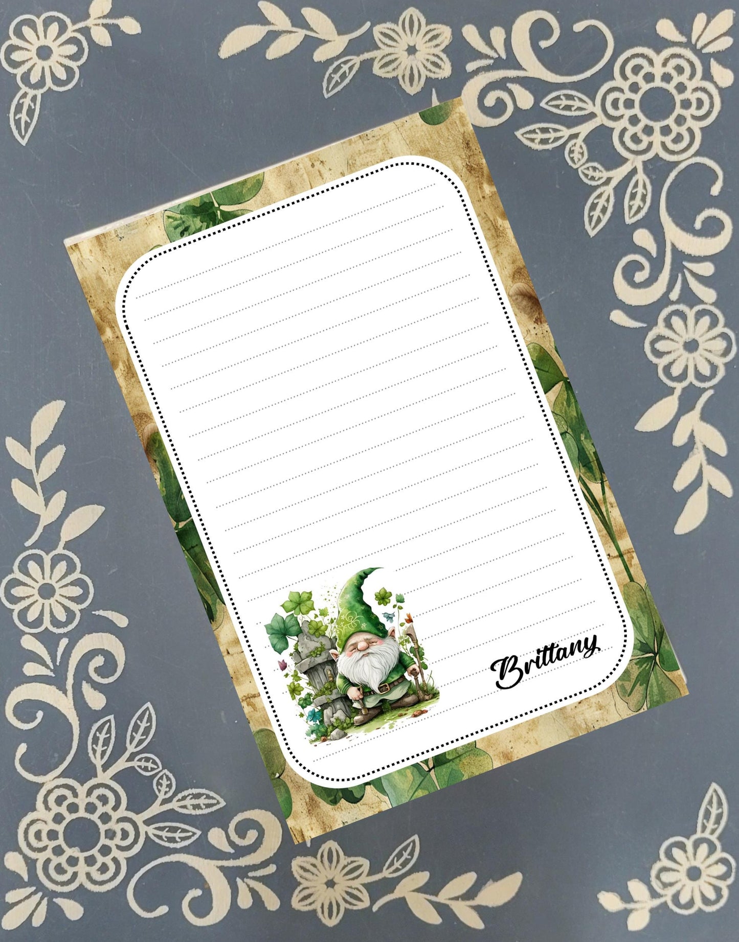 Personalized St. Patrick's Day, Green Gnome, Notepad Stationery