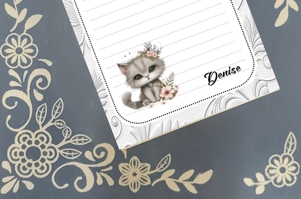 Personalized Cat, Grey Kitten, Notepad Stationery