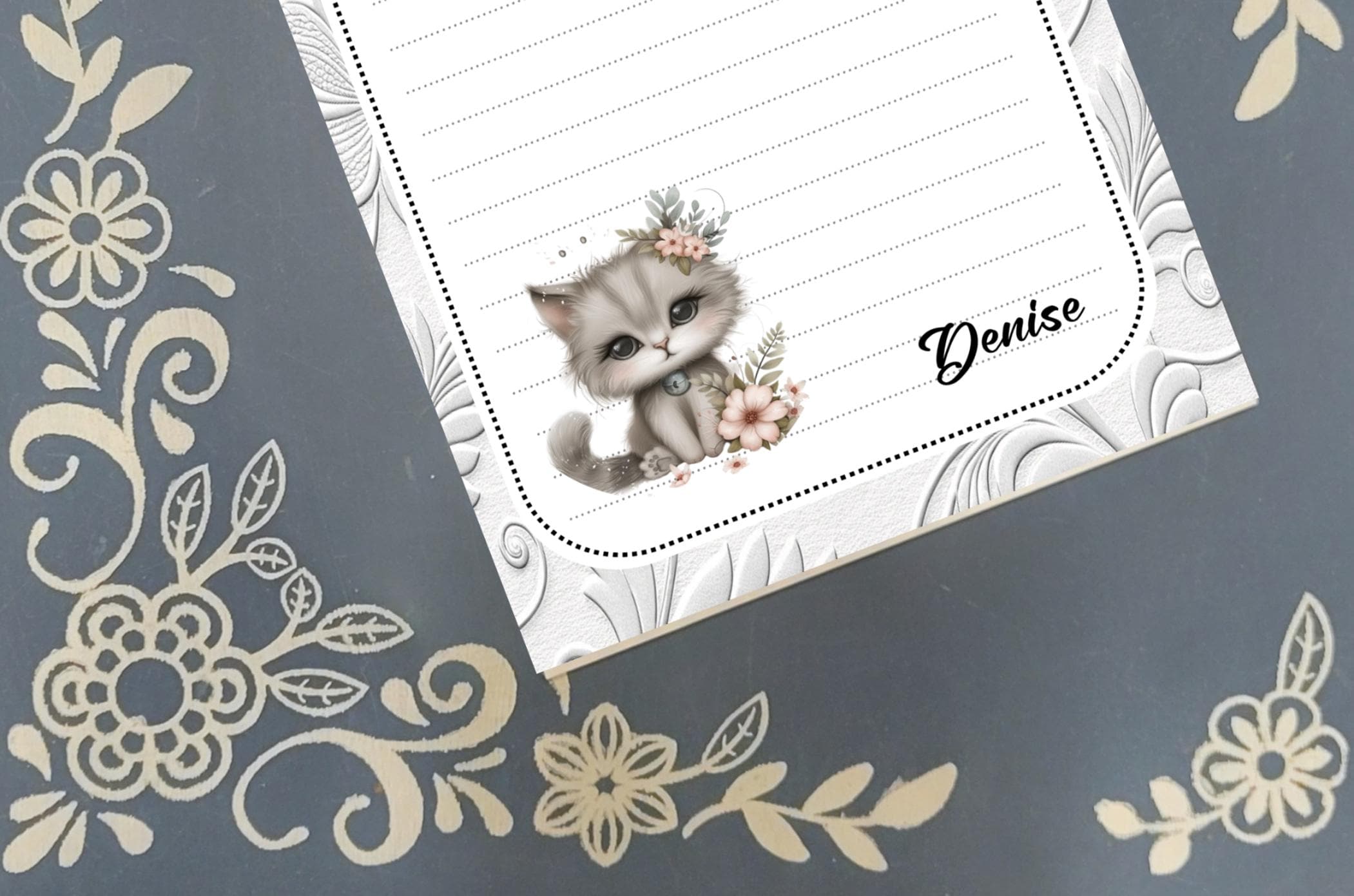 Personalized Cat, Grey Kitten, Notepad Stationery