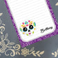 Personalized Sugar Skull, Purple Halloween, Dia de los Muertos, Notepad Stationery