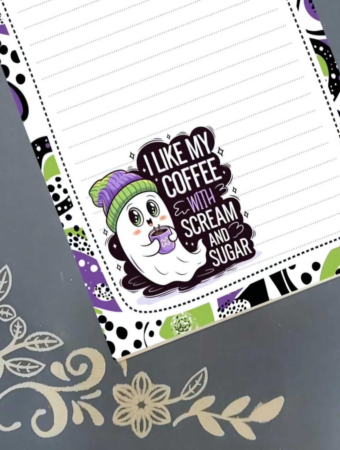 Personalized Ghost, Coffee with Scream & Sugar Notepad Stationery