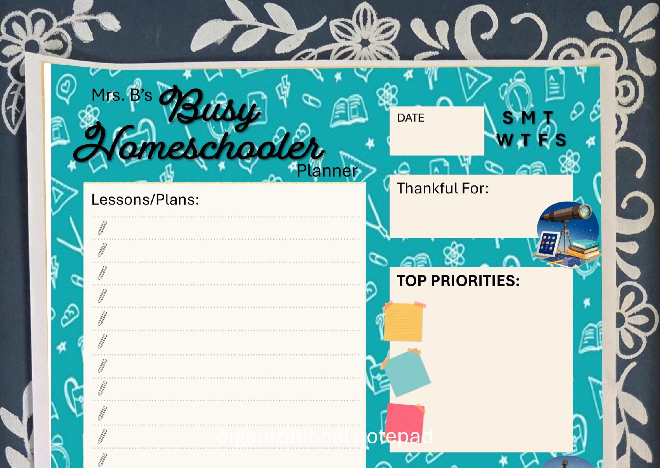The Busy Homeschool Planner Pad – Daily Tear Away Notepad, 8.5x11 To-Do List, Schedule & Goal Tracker, Cute Homeschool Stationery