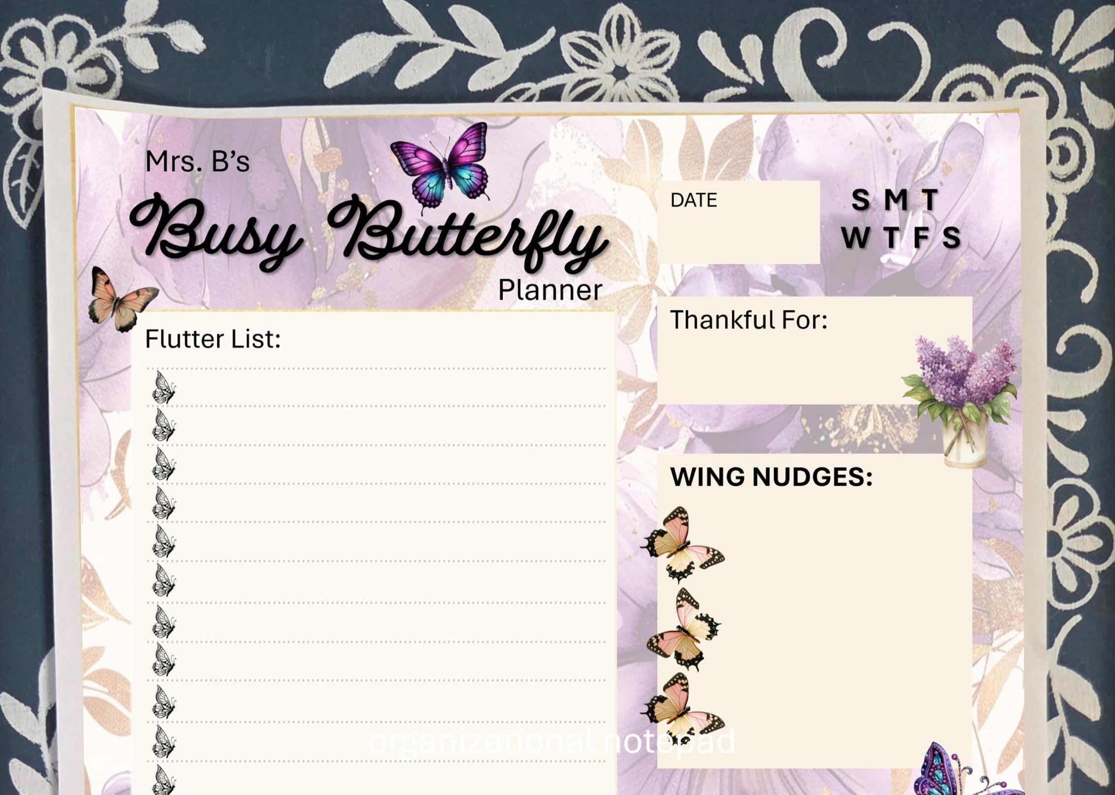 The Busy Butterfly Planner Pad – Daily Tear Away Notepad, 8.5x11 To-Do List, Schedule & Goal Tracker, Cute Purple and Butterfly Stationery