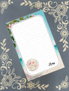 Personalized notepad featuring a tropical summer beach shells design, showing lined tear-away sheets by Mrs B's Stationery & Gift Shop.