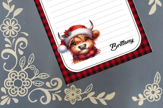 Personalized Highland Cow Christmas #2, Winter, Holiday, Notepad Stationery
