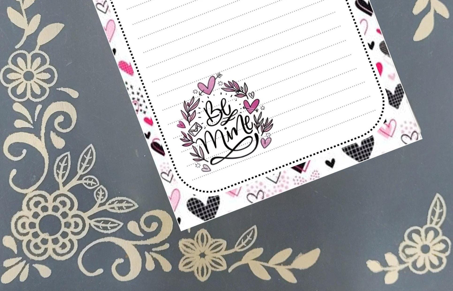 Personalized Valentine's, Be Mine, Hearts, Notepad Stationery
