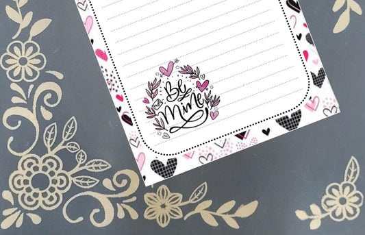 Personalized Valentine's, Be Mine, Hearts, Notepad Stationery